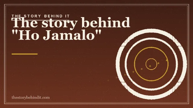 Concentric folk-drum circles and rhythm dots illustrating the Sindhi song Ho Jamalo